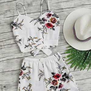 Floral Print Split Bow Tie Back Cami Top W top